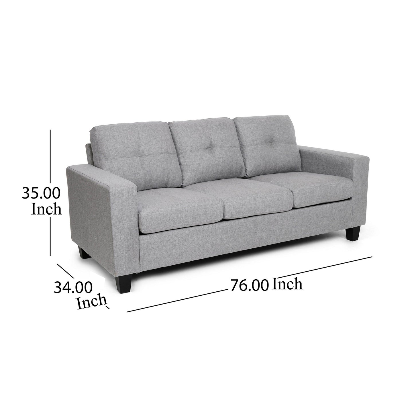 Sofa, 76 Inch, Comfortable Modern Smooth Tufted Gray Fabric Cushions