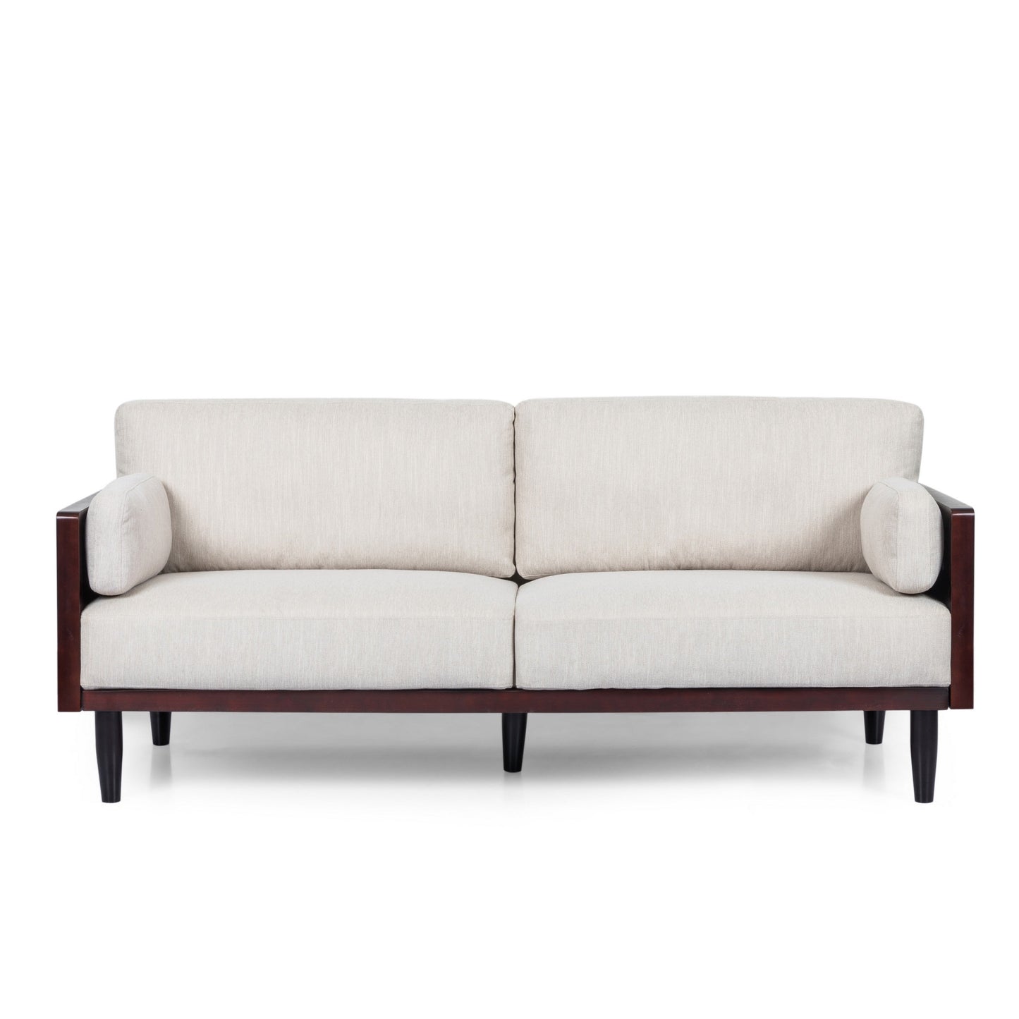 Sofa, 77 Inch, 2 Seater, Retro Style Tapered Wood Legs, Plush Beige