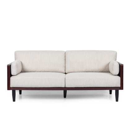 Sofa, 77 Inch, 2 Seater, Retro Style Tapered Wood Legs, Plush Beige