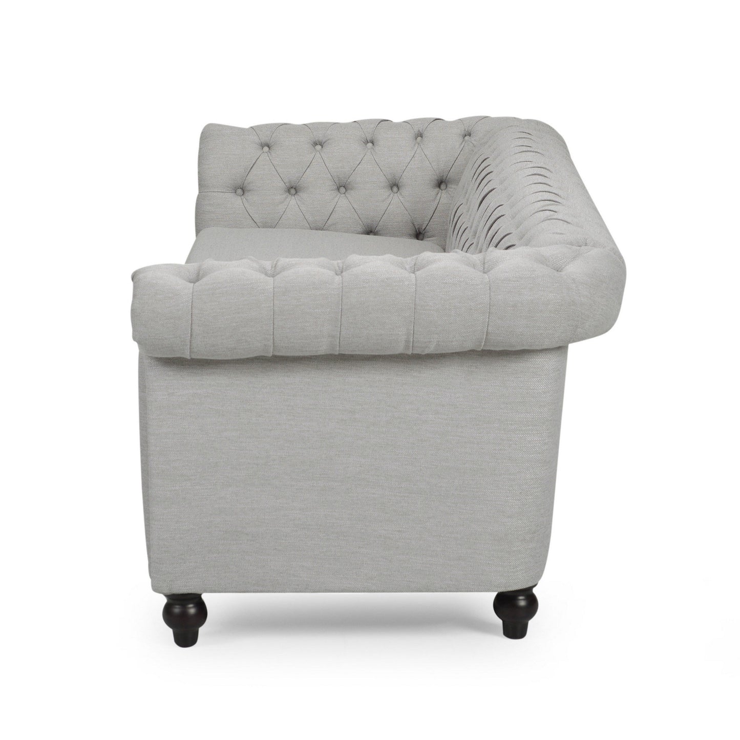 Sofa, 85 Inch Chesterfield Light Gray Button Tufted Fabric Design