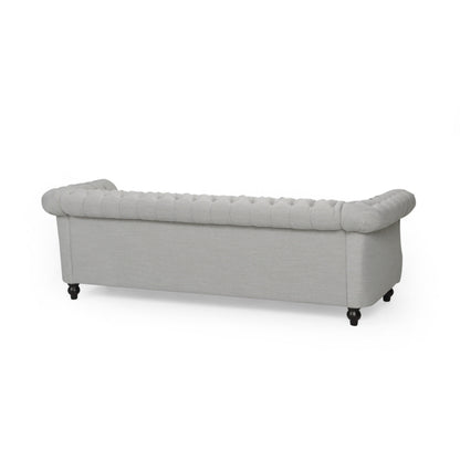 Sofa, 85 Inch Chesterfield Light Gray Button Tufted Fabric Design