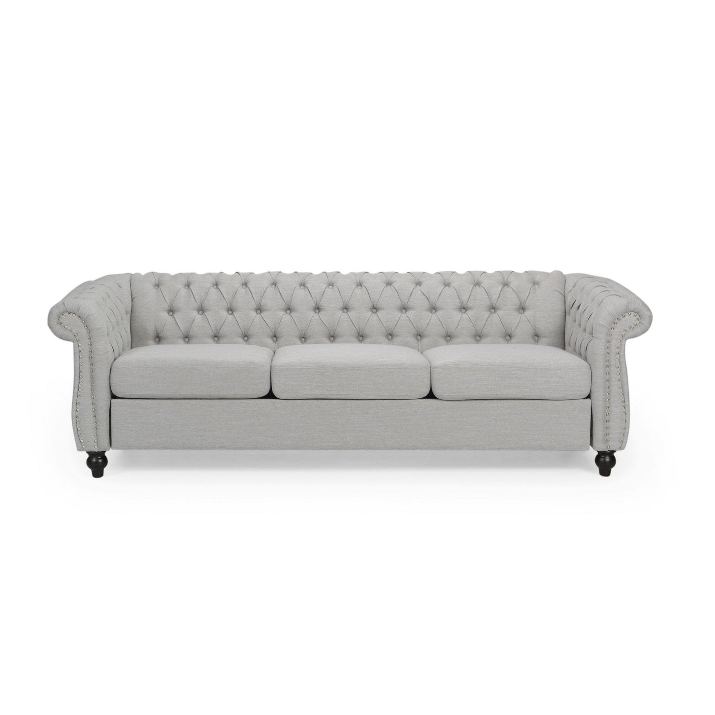 Sofa, 85 Inch Chesterfield Light Gray Button Tufted Fabric Design