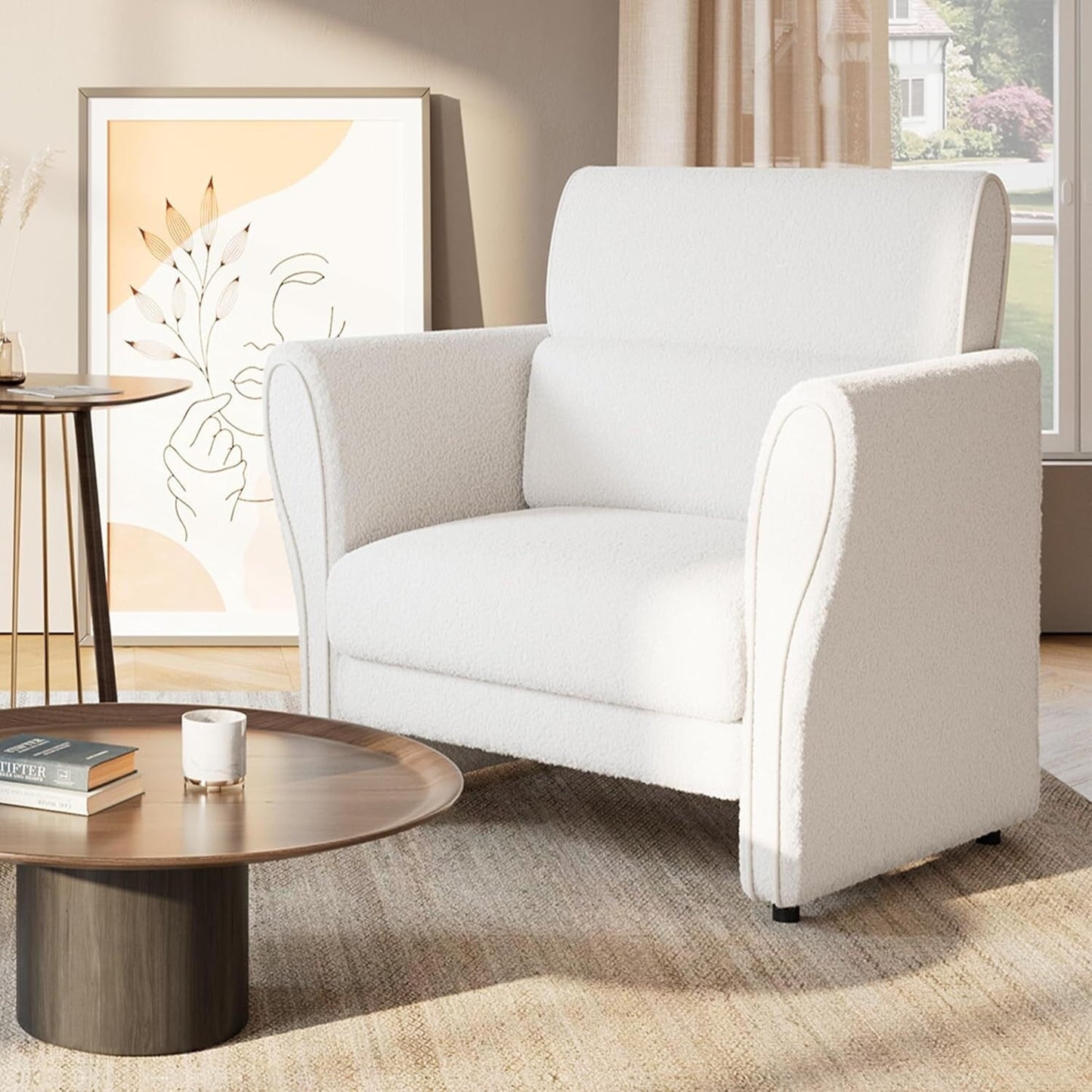 Sofa, Modern Boucle Accent Chair, Plush Upholstered Armchair, Comfortable Lounge Chair