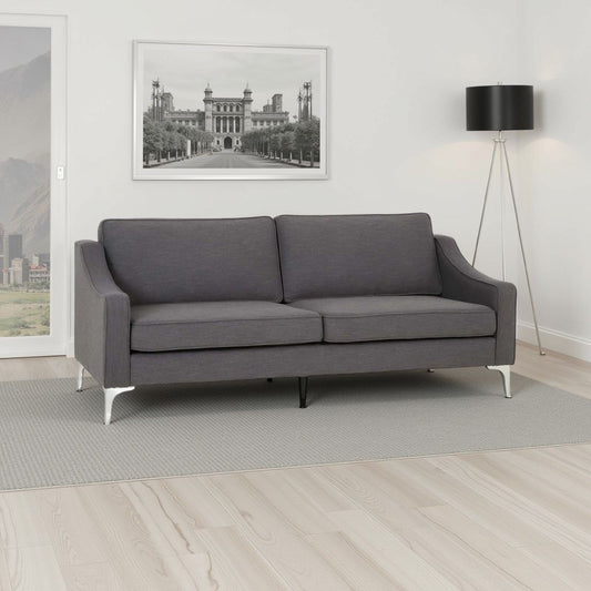 Sofa, Removable Back Cushions, Gray Fabric Upholstery, Chrome Legs, 85 Inch