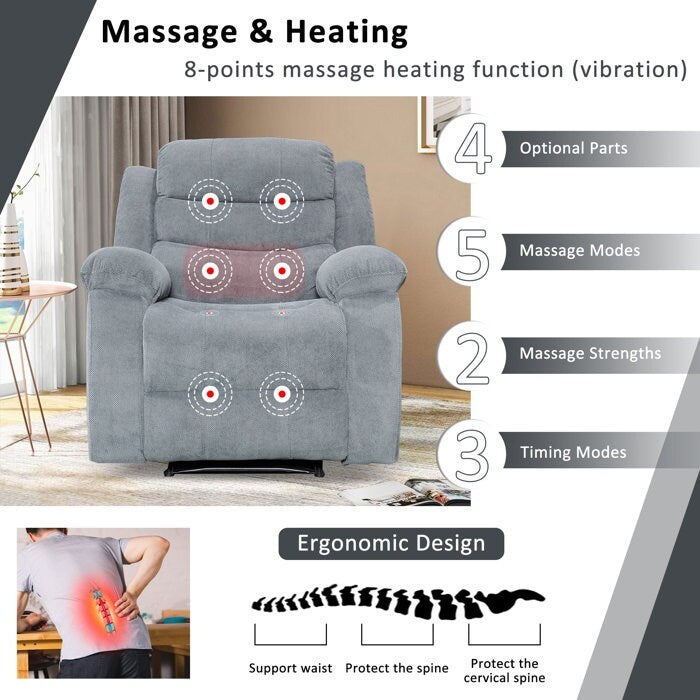 Soft Recliner Chair with Massage and Heat Function
