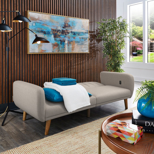 Sogndal Upholstered Convertible Split-Back Futon Sofa Bed with USB Charging Ports by iNSPIRE Q Modern