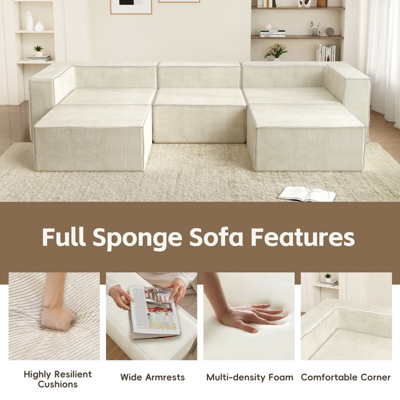 Solid Backrest Armless Corduroy Compression Sofa