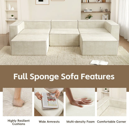 Solid Backrest Armless Corduroy Compression Sofa