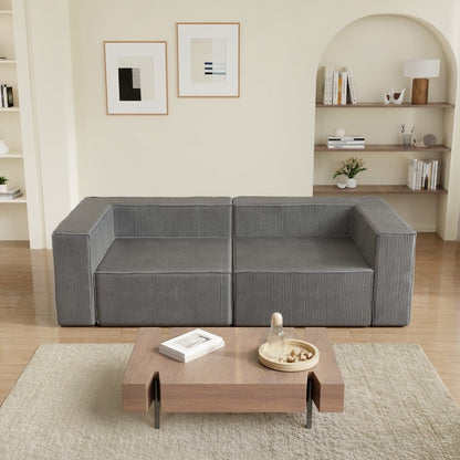 Solid Backrest Armless Corduroy Compression Sofa