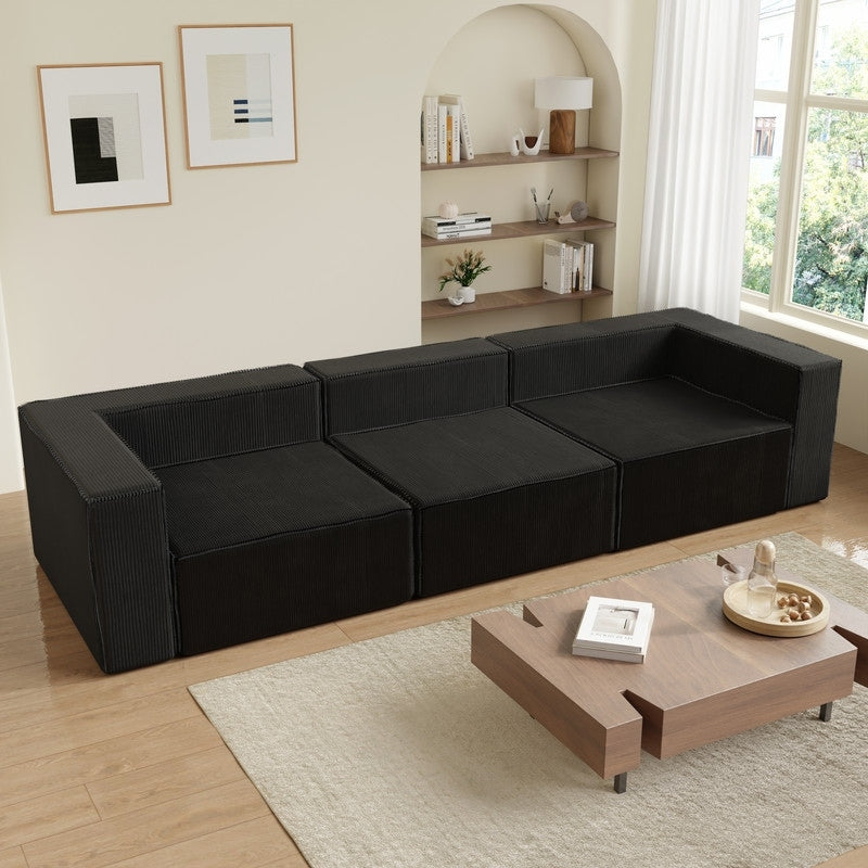 Solid Backrest Armless Corduroy Compression Sofa