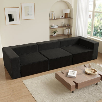 Solid Backrest Armless Corduroy Compression Sofa