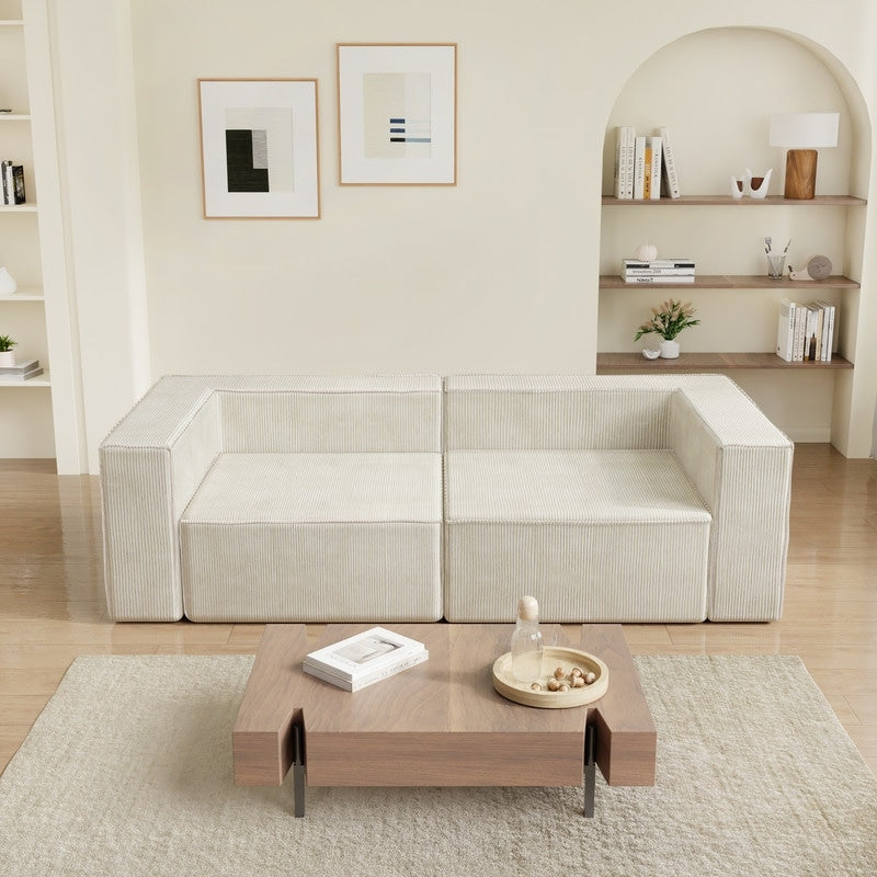 Solid Backrest Armless Corduroy Compression Sofa