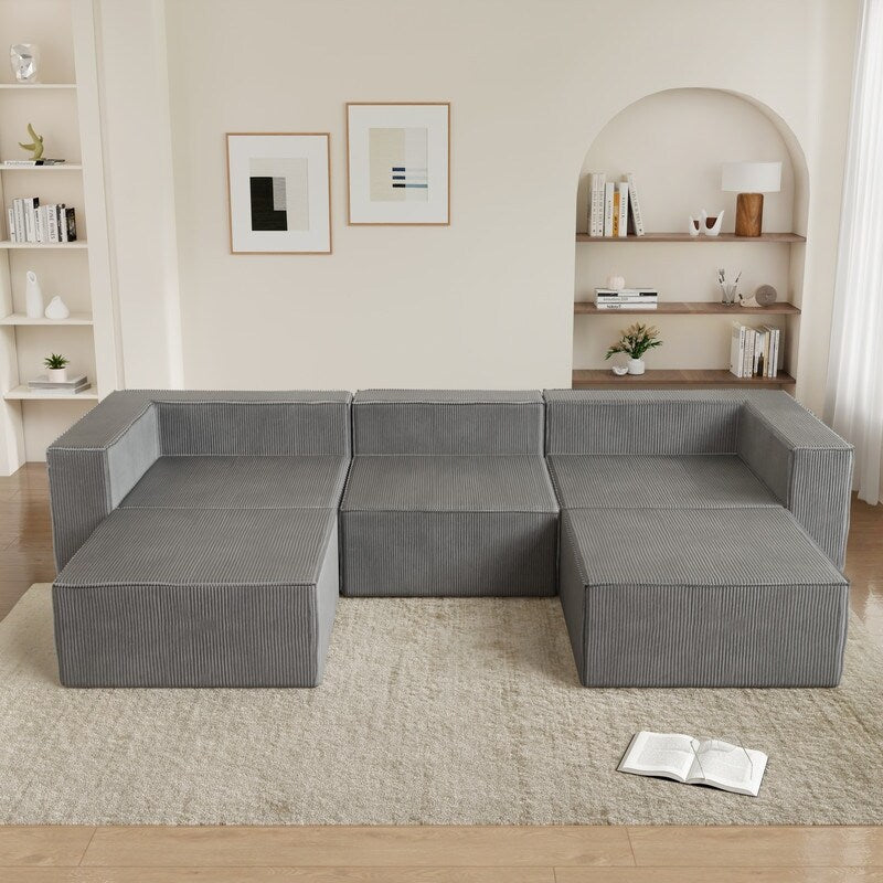Solid Backrest Armless Corduroy Compression Sofa