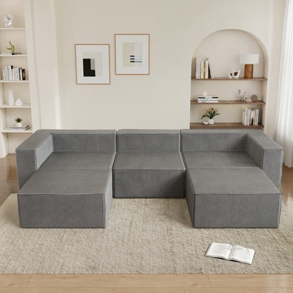 Solid Backrest Armless Corduroy Compression Sofa
