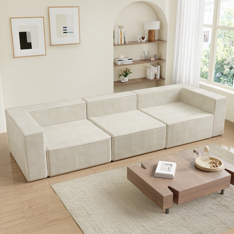 Solid Backrest Armless Corduroy Compression Sofa