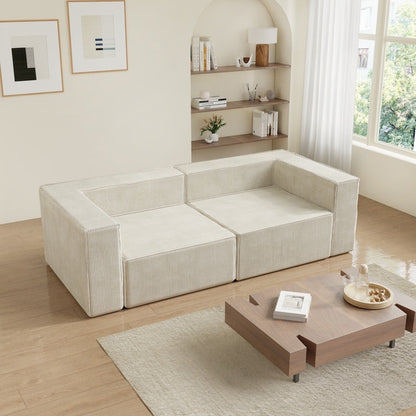 Solid Backrest Armless Corduroy Compression Sofa