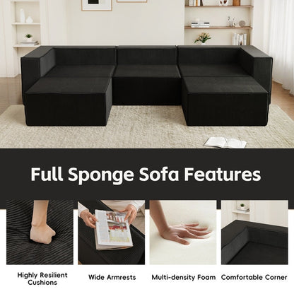 Solid Backrest Armless Corduroy Compression Sofa