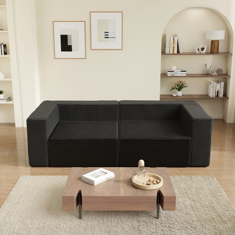 Solid Backrest Armless Corduroy Compression Sofa