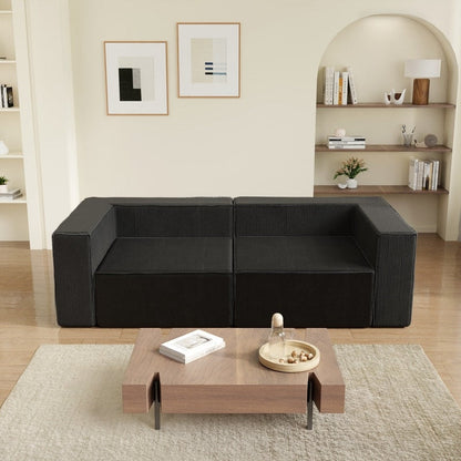 Solid Backrest Armless Corduroy Compression Sofa