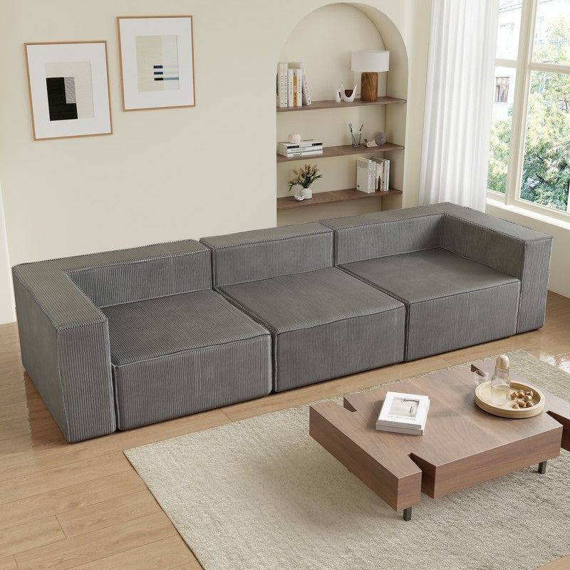 Solid Backrest Armless Corduroy Compression Sofa