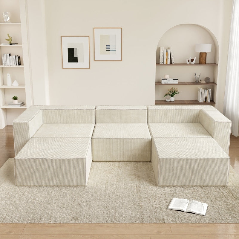 Solid Backrest Armless Corduroy Compression Sofa