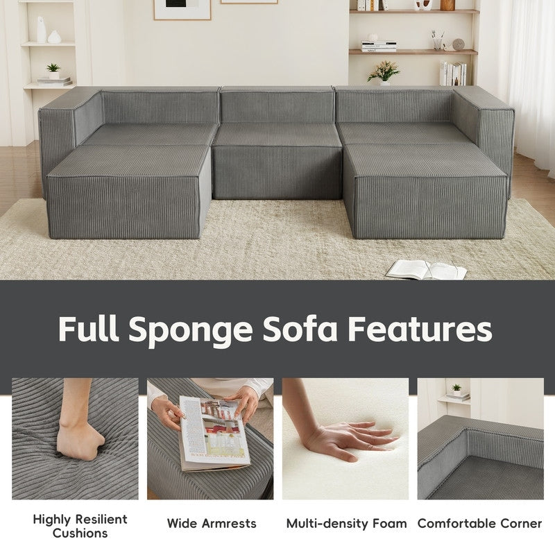 Solid Backrest Armless Corduroy Compression Sofa