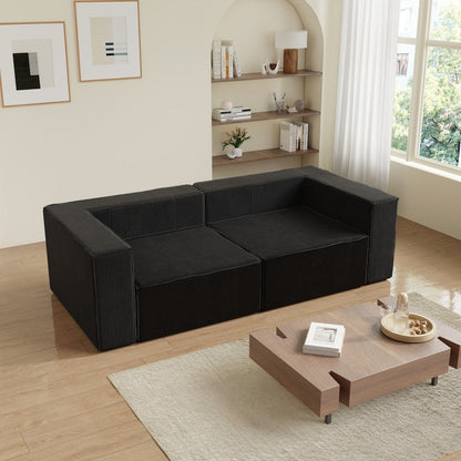 Solid Backrest Armless Corduroy Compression Sofa