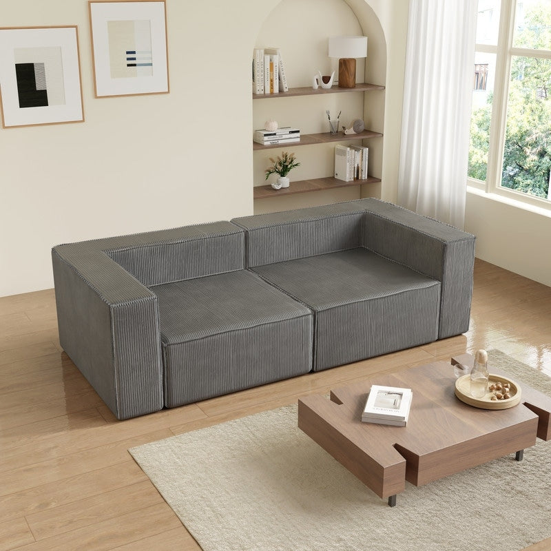 Solid Backrest Armless Corduroy Compression Sofa