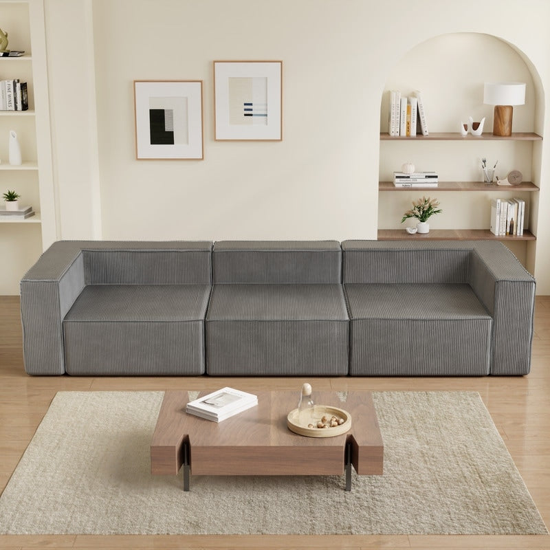 Solid Backrest Armless Corduroy Compression Sofa