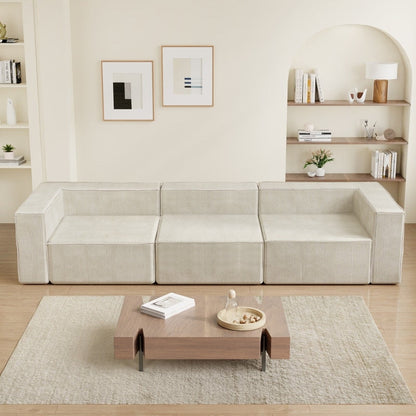 Solid Backrest Armless Corduroy Compression Sofa