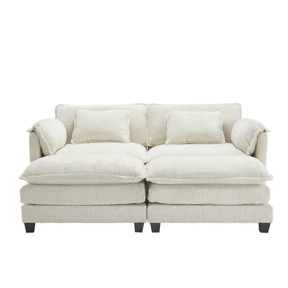 Solid Construction, the Overall Structure of the Sofa is Stable, Two Foot Stools and Two-seat Sofa with Side Pockets