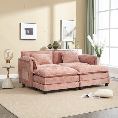 Solid Construction, the Overall Structure of the Sofa is Stable, Two Foot Stools and Two-seat Sofa with Side Pockets