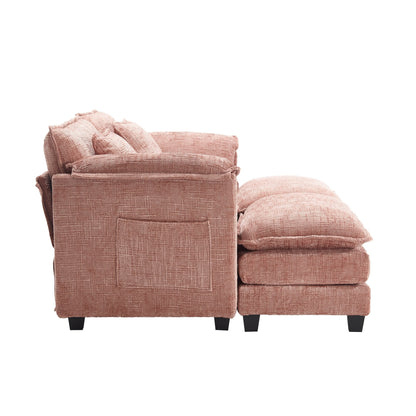 Solid Construction, the Overall Structure of the Sofa is Stable, Two Foot Stools and Two-seat Sofa with Side Pockets