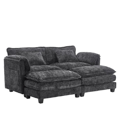Solid Construction, the Overall Structure of the Sofa is Stable, Two Foot Stools and Two-seat Sofa with Side Pockets