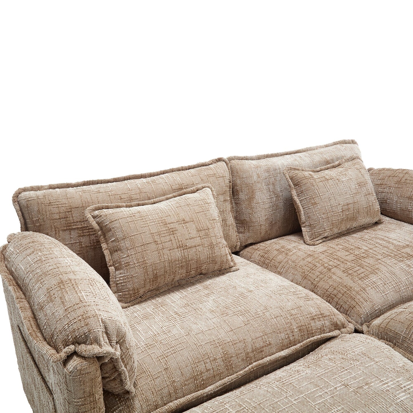 Solid Construction, the Overall Structure of the Sofa is Stable, Two Foot Stools and Two-seat Sofa with Side Pockets