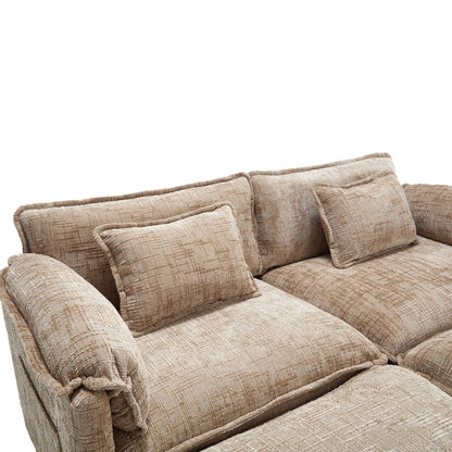 Solid Construction, the Overall Structure of the Sofa is Stable, Two Foot Stools and Two-seat Sofa with Side Pockets