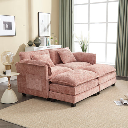 Solid Construction, the Overall Structure of the Sofa is Stable, Two Foot Stools and Two-seat Sofa with Side Pockets