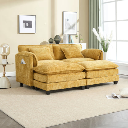 Solid Construction, the Overall Structure of the Sofa is Stable, Two Foot Stools and Two-seat Sofa with Side Pockets