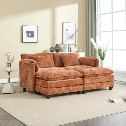 Solid Construction, the Overall Structure of the Sofa is Stable, Two Foot Stools and Two-seat Sofa with Side Pockets
