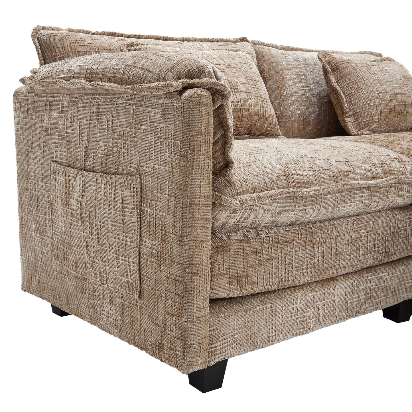 Solid Construction, the Overall Structure of the Sofa is Stable, Two Foot Stools and Two-seat Sofa with Side Pockets