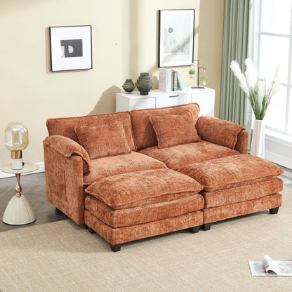 Solid Construction, the Overall Structure of the Sofa is Stable, Two Foot Stools and Two-seat Sofa with Side Pockets