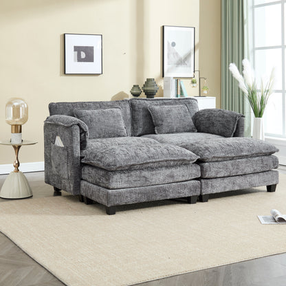 Solid Construction, the Overall Structure of the Sofa is Stable, Two Foot Stools and Two-seat Sofa with Side Pockets