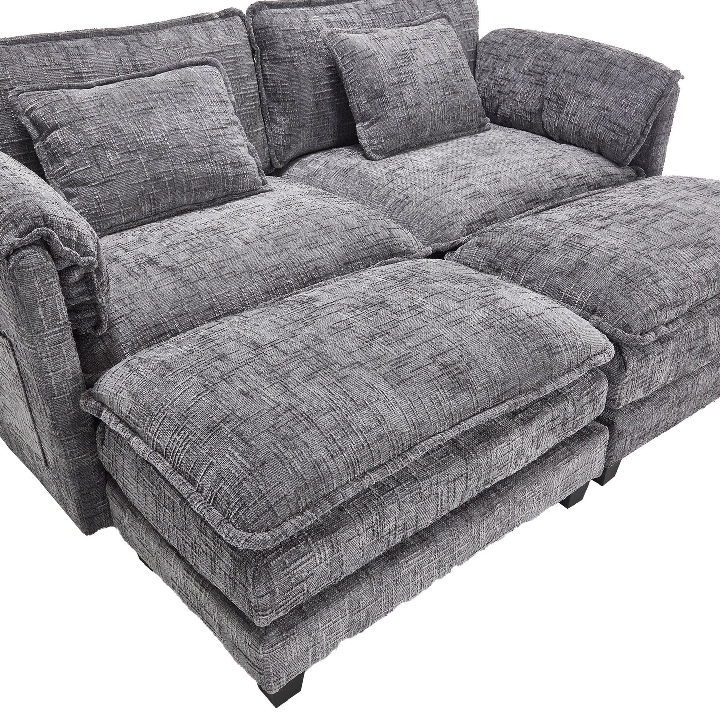 Solid Construction, the Overall Structure of the Sofa is Stable, Two Foot Stools and Two-seat Sofa with Side Pockets