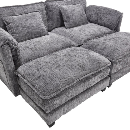 Solid Construction, the Overall Structure of the Sofa is Stable, Two Foot Stools and Two-seat Sofa with Side Pockets