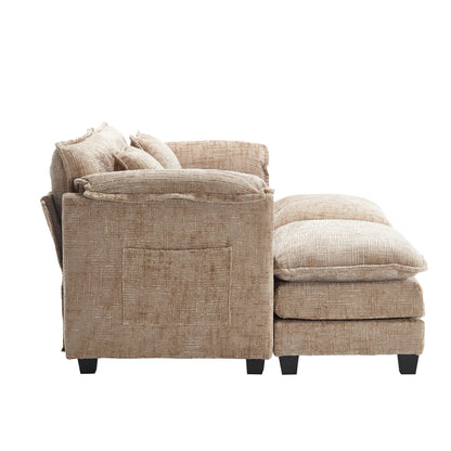 Solid Construction, the Overall Structure of the Sofa is Stable, Two Foot Stools and Two-seat Sofa with Side Pockets