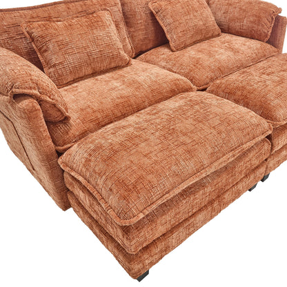 Solid Construction, the Overall Structure of the Sofa is Stable, Two Foot Stools and Two-seat Sofa with Side Pockets