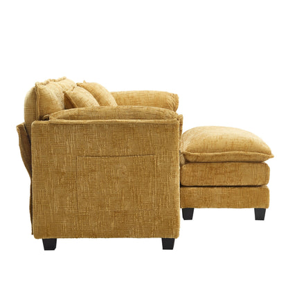 Solid Construction, the Overall Structure of the Sofa is Stable, Two Foot Stools and Two-seat Sofa with Side Pockets