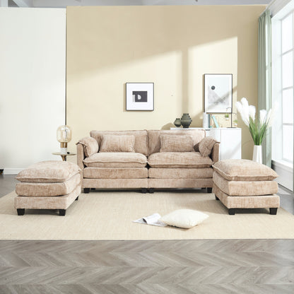 Solid Construction, the Overall Structure of the Sofa is Stable, Two Foot Stools and Two-seat Sofa with Side Pockets