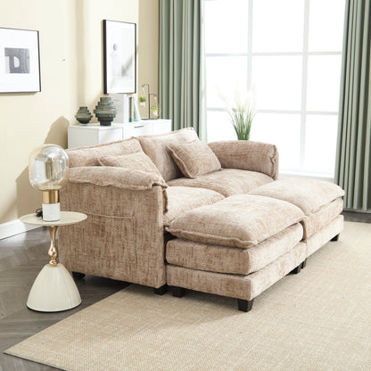 Solid Construction, the Overall Structure of the Sofa is Stable, Two Foot Stools and Two-seat Sofa with Side Pockets
