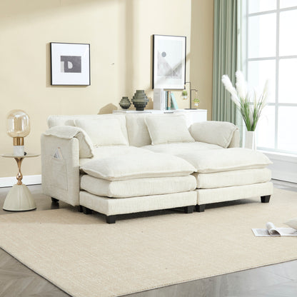Solid Construction, the Overall Structure of the Sofa is Stable, Two Foot Stools and Two-seat Sofa with Side Pockets